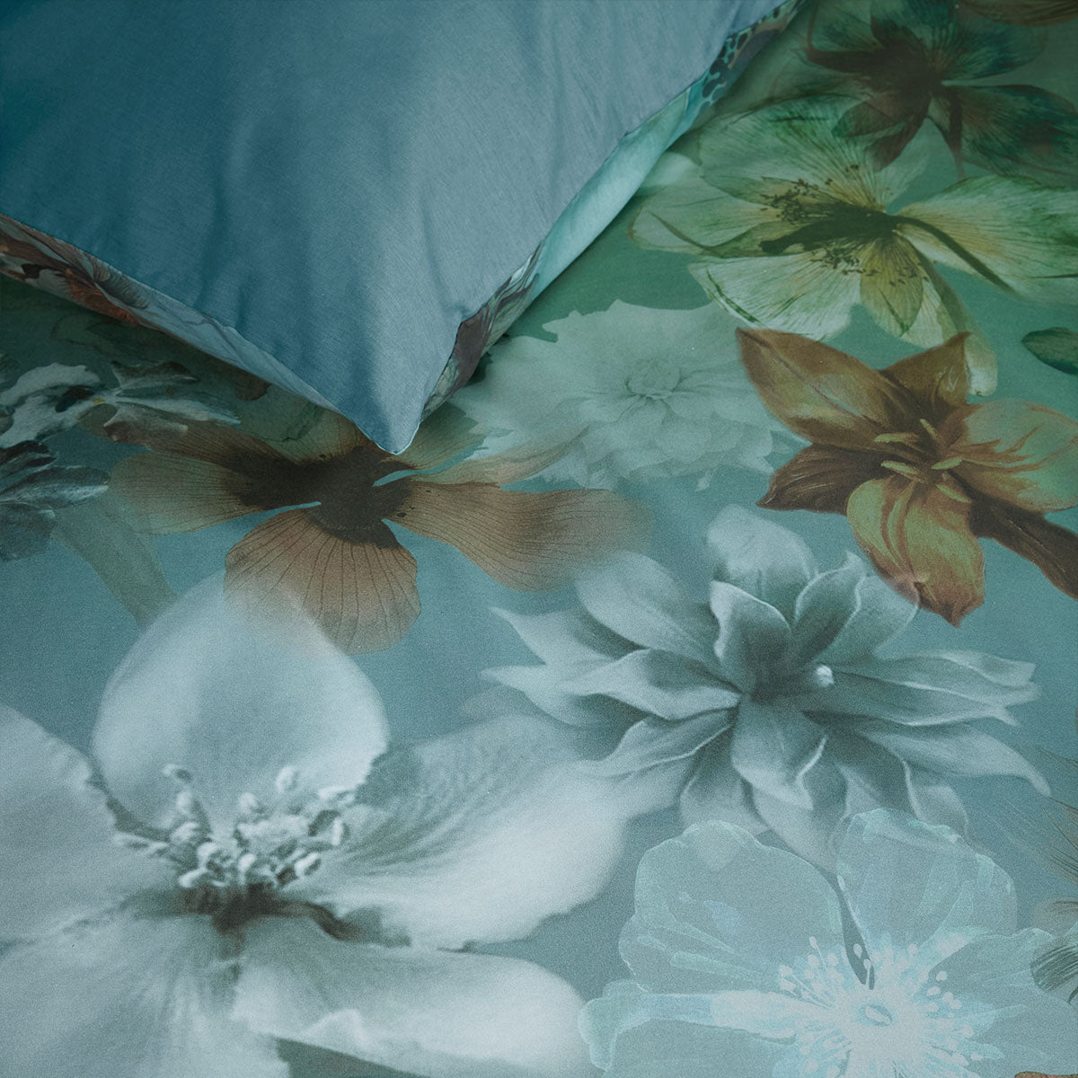 NNEDSZ Bedding House Lou Blue Green Cotton Floral Quilt Cover Set Queen