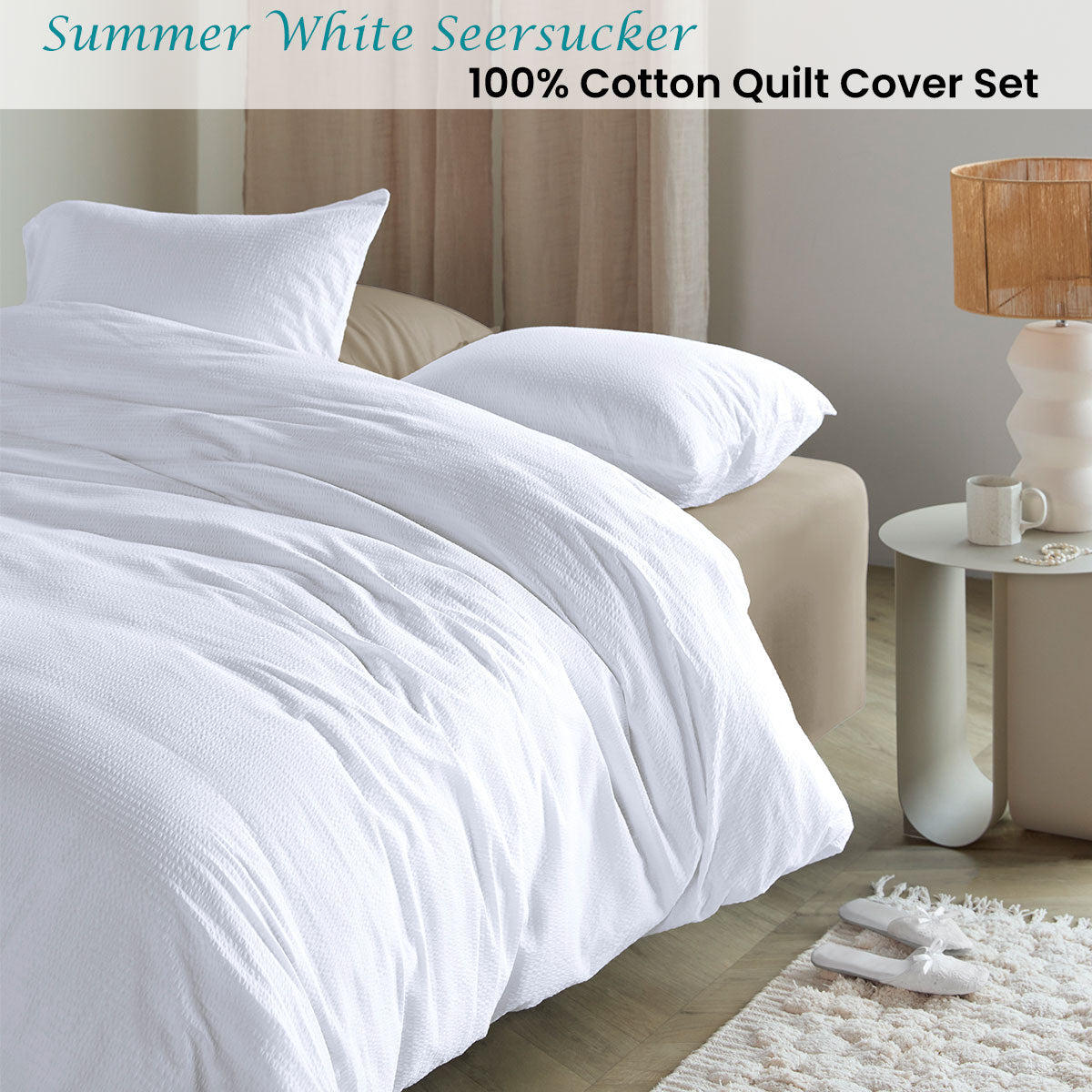 NNEDSZ Bedding House Summer White Seersucker Cotton Quilt Cover Set King