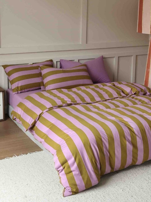 Dopamine Stripe Cotton Queen Size Duvet Cover Set