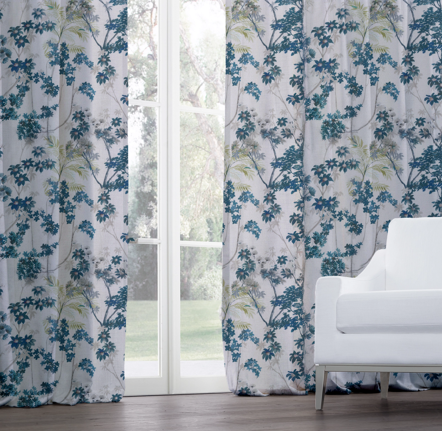 Luxury Pure Linen Floral Hand Painted Blackout Curtains - Farmhouse Style Drapes-4