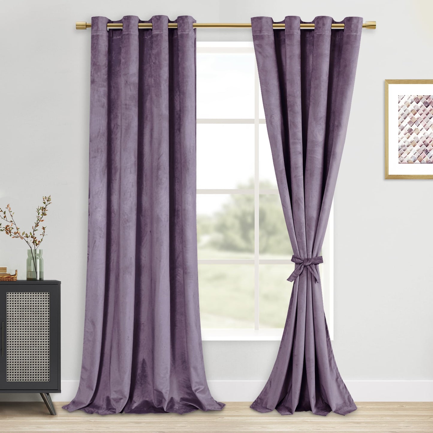 DWCN Velvet Blackout Curtains with Tiebacks, Set of 2 Panels-11
