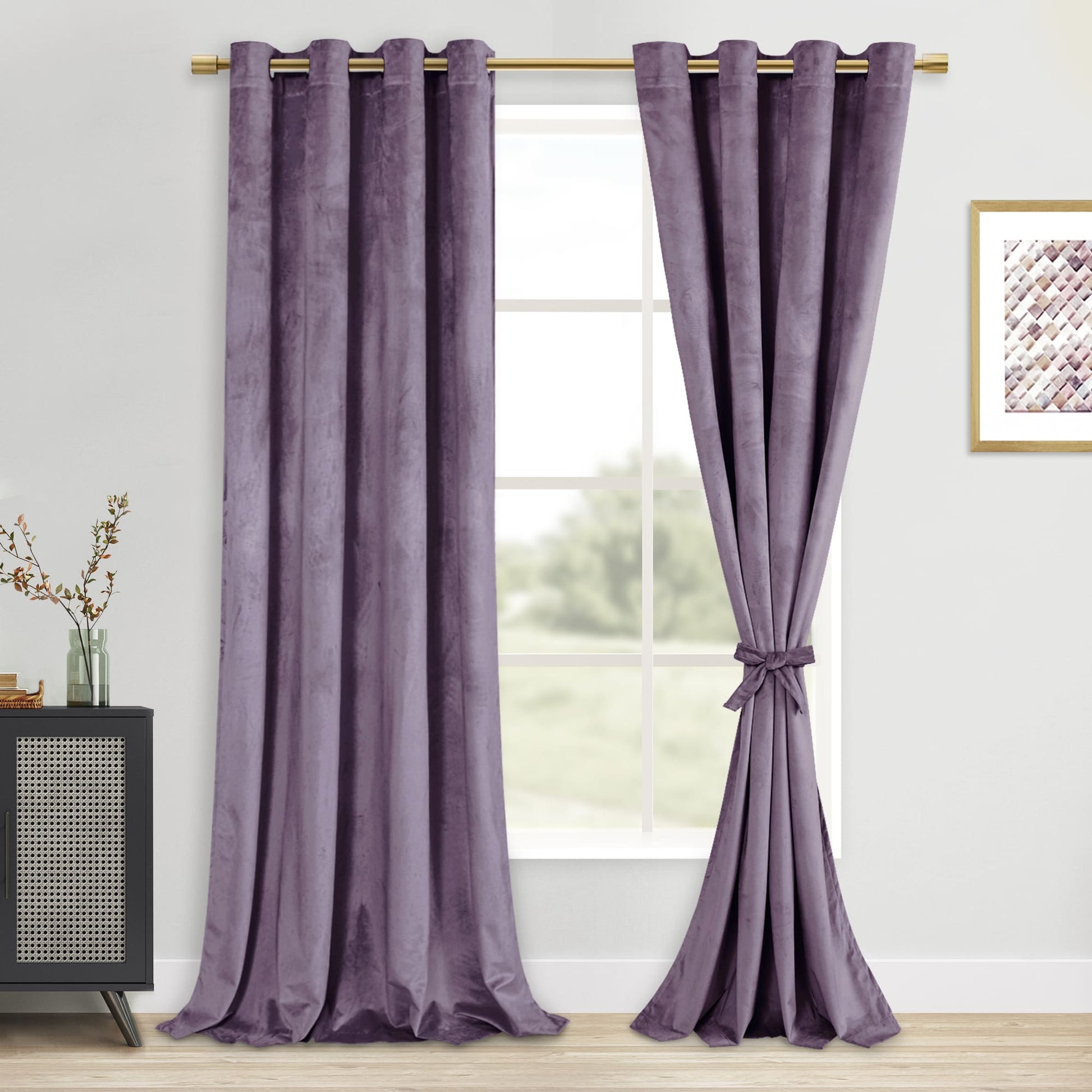 DWCN Velvet Blackout Curtains with Tiebacks, Set of 2 Panels-11