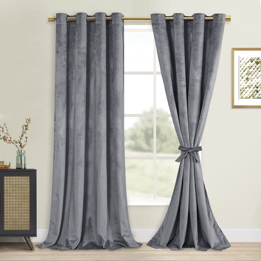 DWCN Velvet Blackout Curtains with Tiebacks, Set of 2 Panels-0