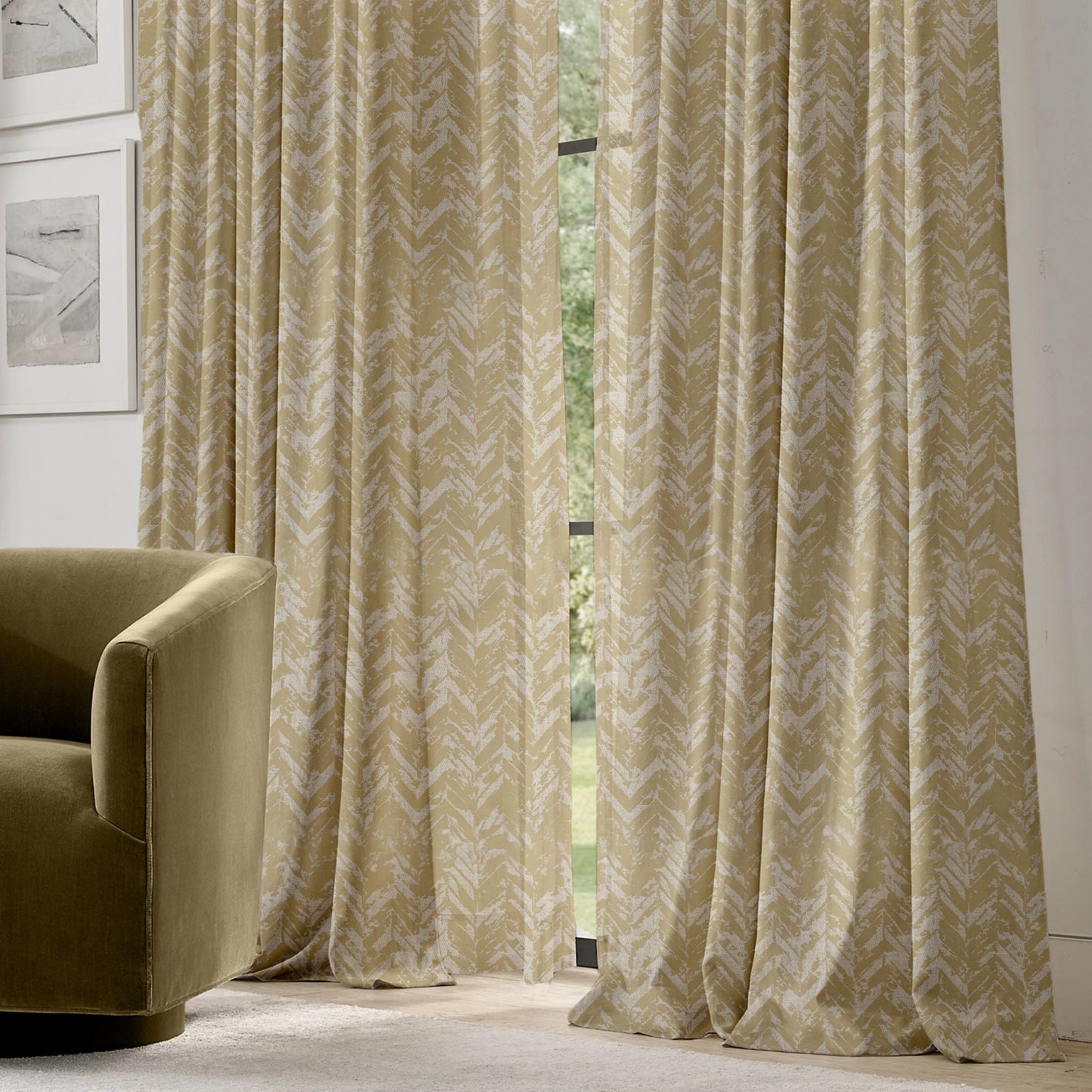 Chevron Geometric Print Linen Blend Curtains | Pinch & Euro Pleats | Standard & Custom Sizes-1