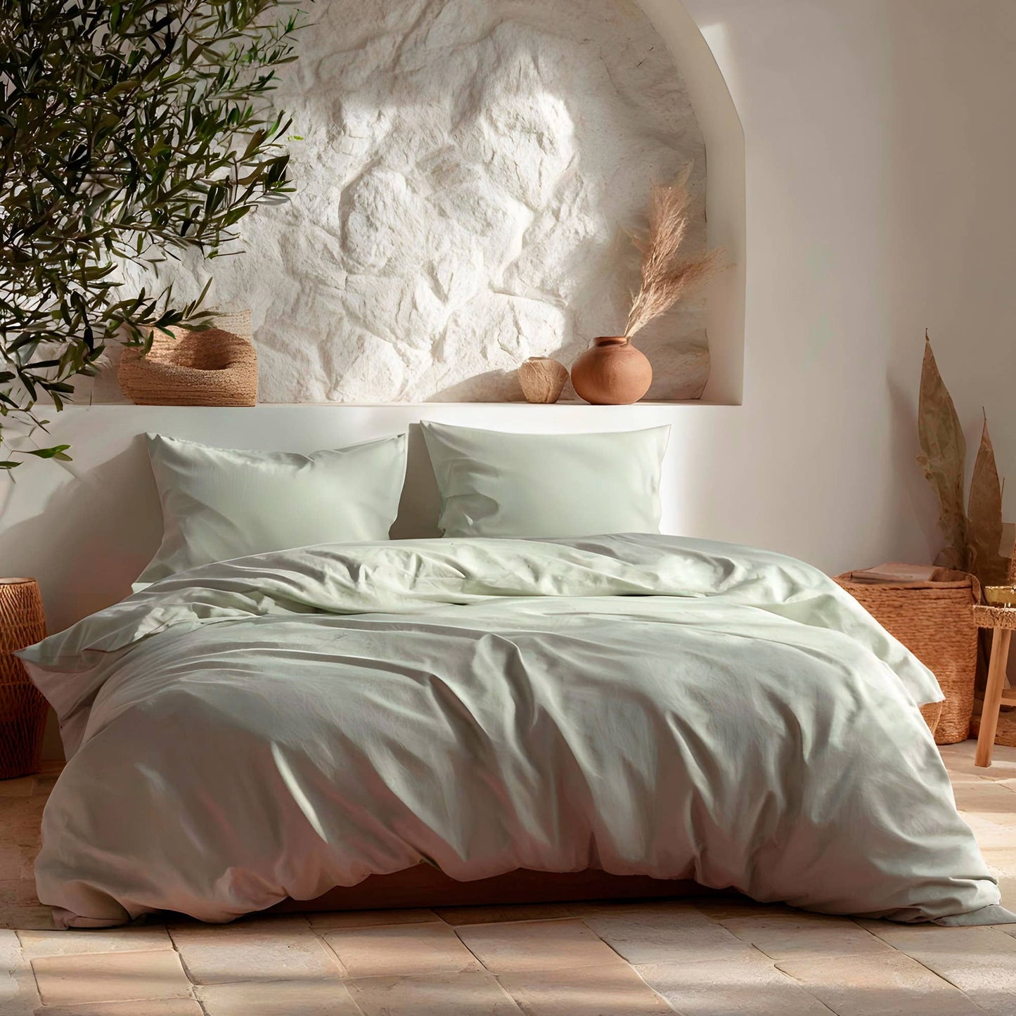 100% Cotton Soft Duvet Cover Set 144 Thread Count 2/3 Piece: Piedra / 220x220 cm + 2(45x75) cm