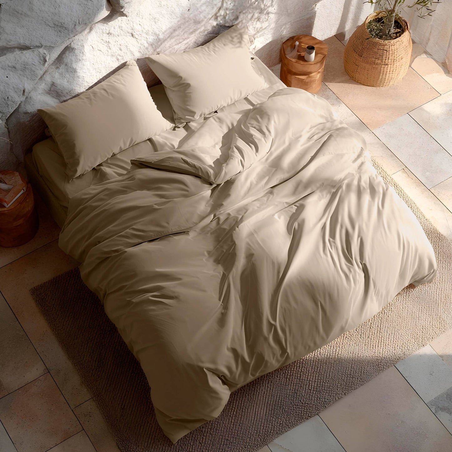 100% Cotton Soft Duvet Cover Set 144 Thread Count 2/3 Piece: Piedra / 220x220 cm + 2(45x75) cm