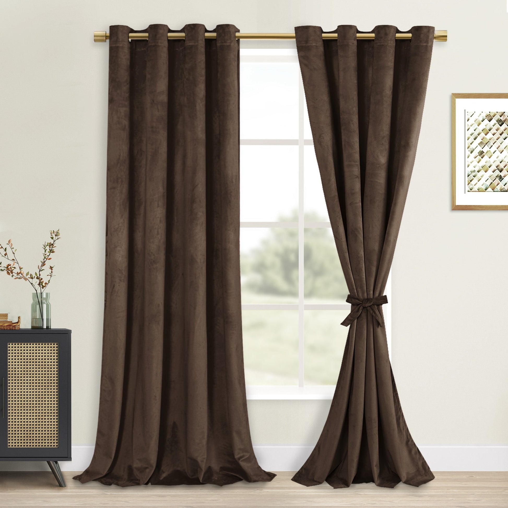 DWCN Velvet Blackout Curtains with Tiebacks, Set of 2 Panels-13