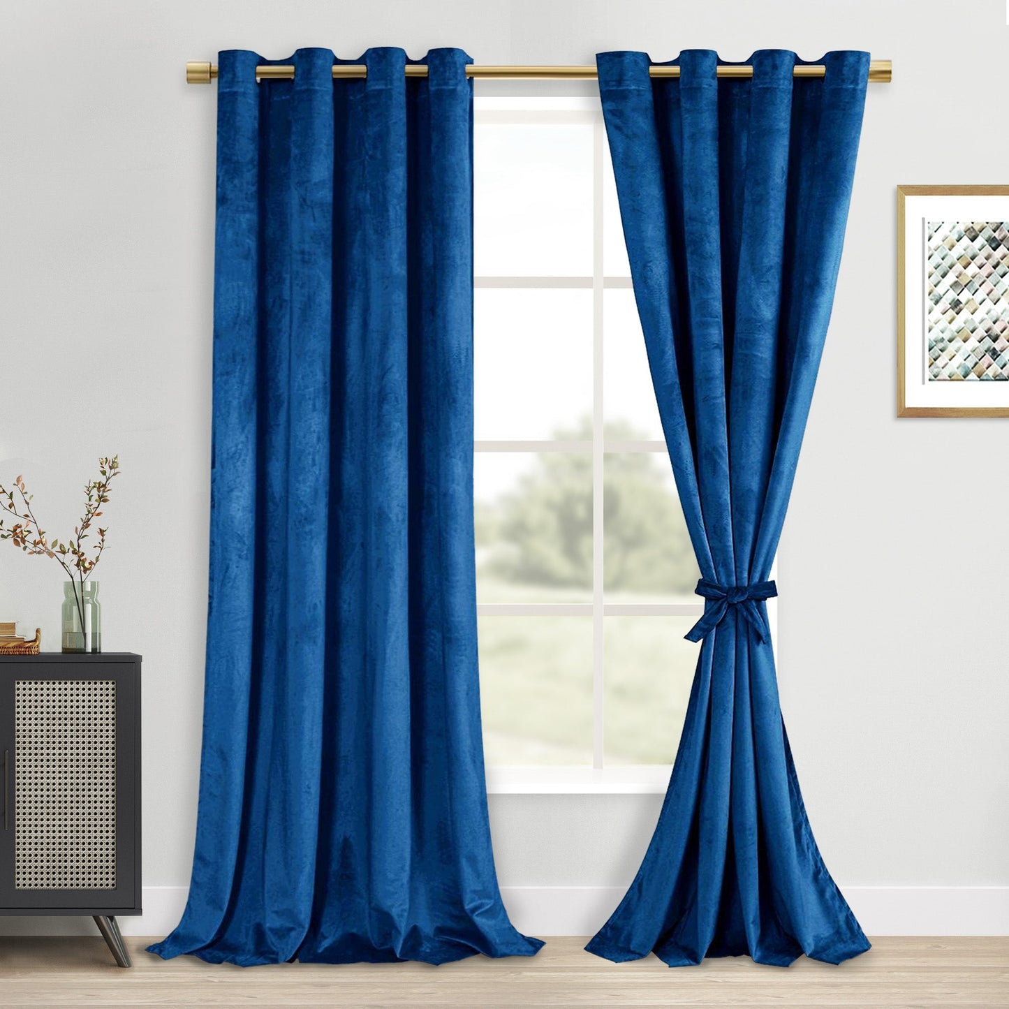 DWCN Velvet Blackout Curtains with Tiebacks, Set of 2 Panels-9