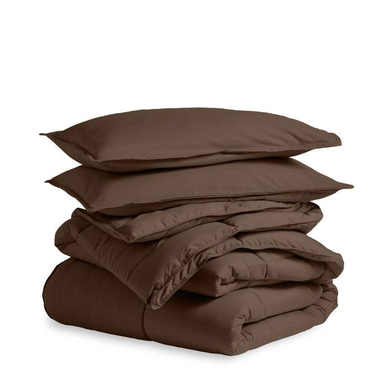 Twin size Down Alternative Comforter Set in Chocolate Brown Color-1