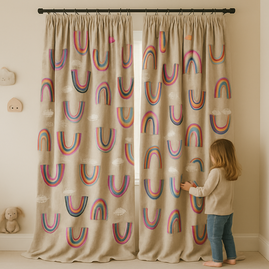 Rainbow Embroidered Linen Curtains for Kids — Custom Sizes, Blackout or Light Filtering Options-1
