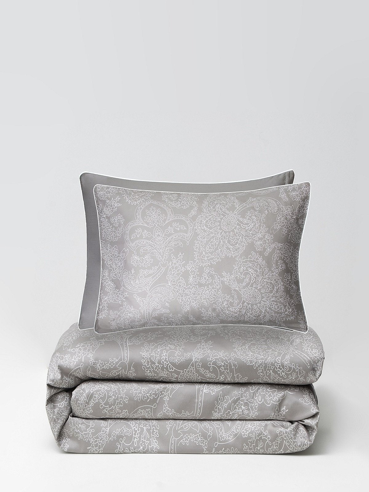 L’ARTE MILANO satino patalynės komplektas – 400 siūlų tankis, medvilnė ir tencelis (160×200 cm, pilkas)