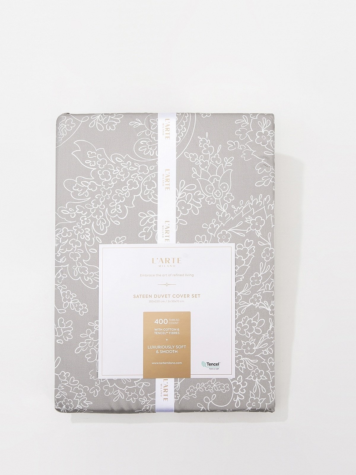 L’ARTE MILANO satino patalynės komplektas – 400 siūlų tankis, medvilnė ir tencelis (160×200 cm, pilkas)