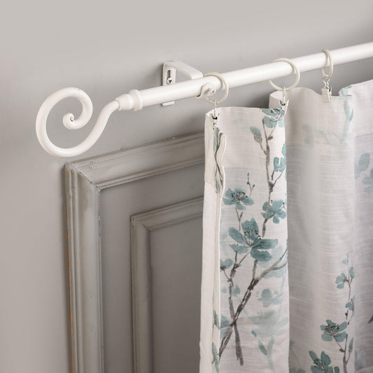 White Extendable Curtain Pole | Spiral Cage Finials | 61-366cm-0