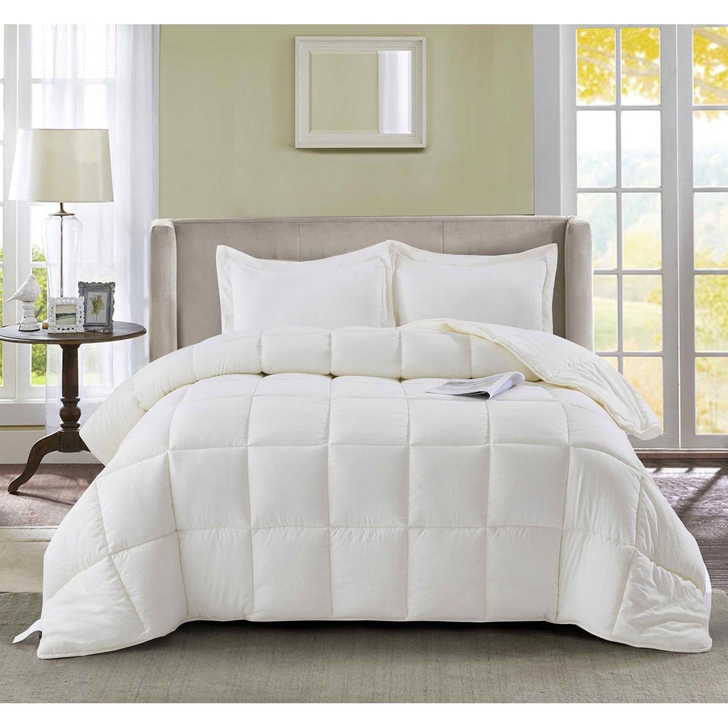 King Size Off White 3 Piece Microfiber Reversible Comforter Set-0