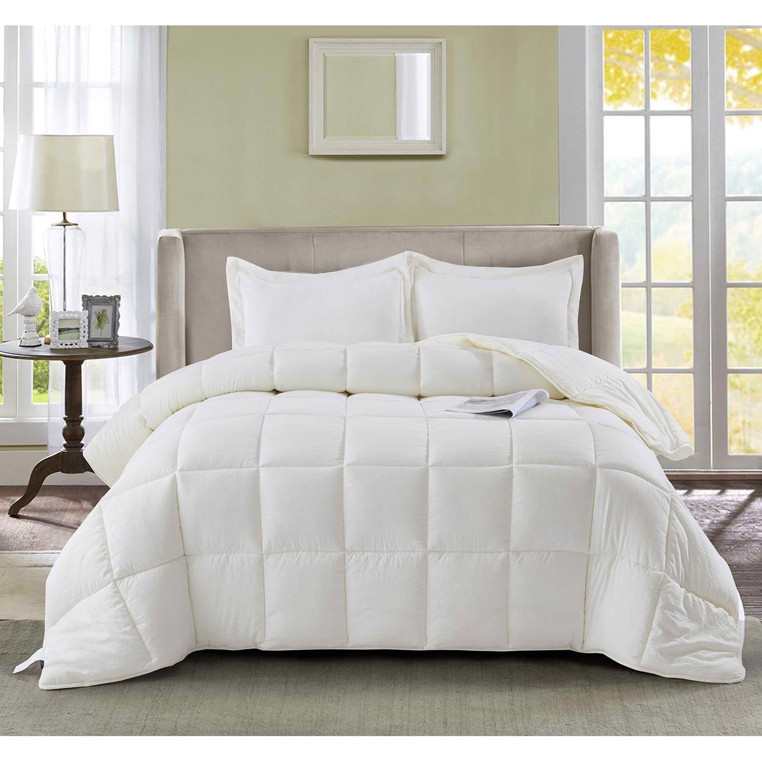 King Size Off White 3 Piece Microfiber Reversible Comforter Set-0