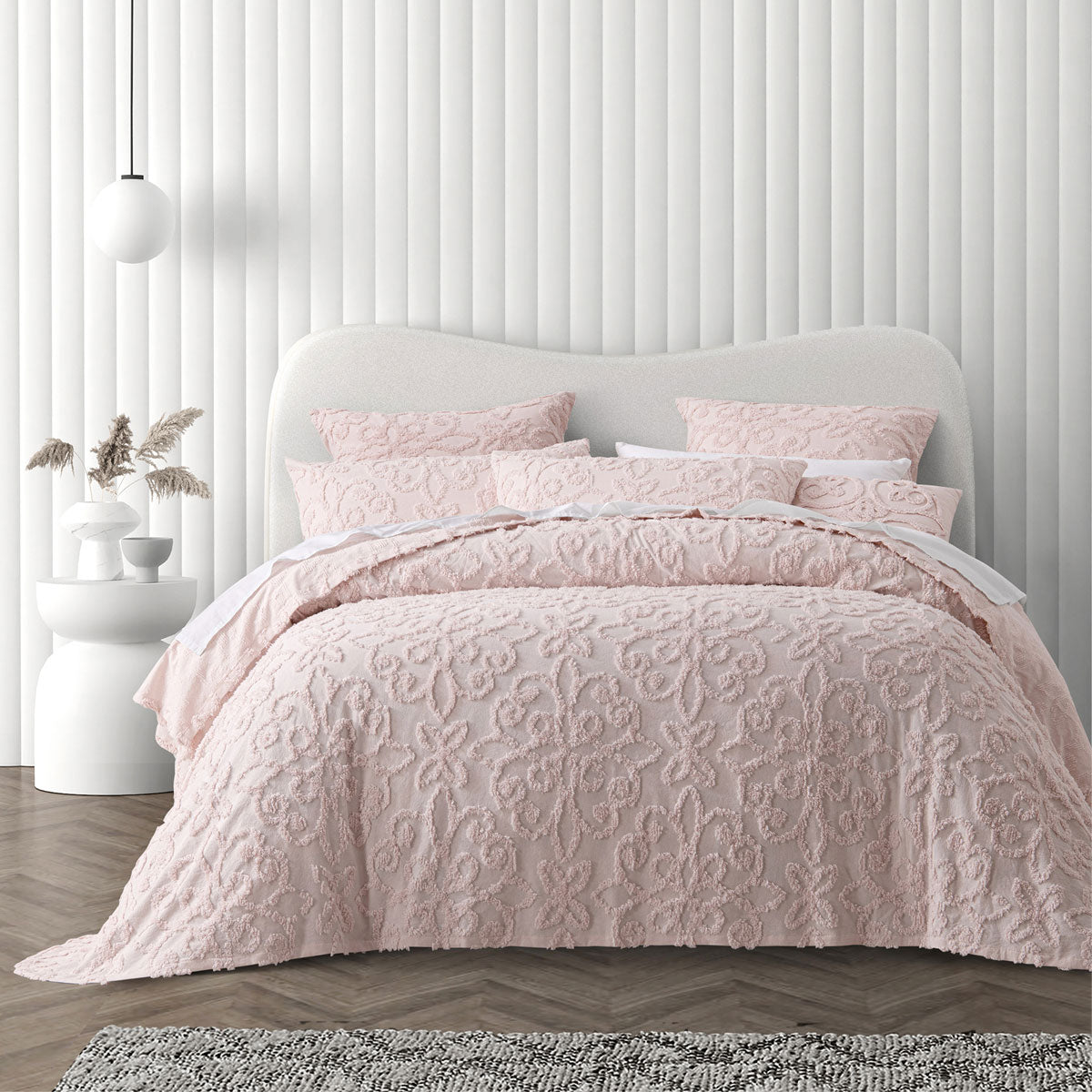 NNEDSZ Bianca Ella Blush Cotton Chenille Floral Bedspread Set – Queen