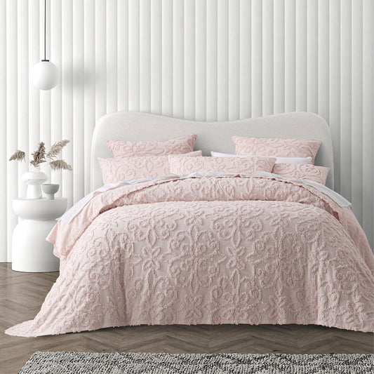 NNEDSZ Bianca Ella Blush Cotton Chenille Floral Bedspread Set – Queen