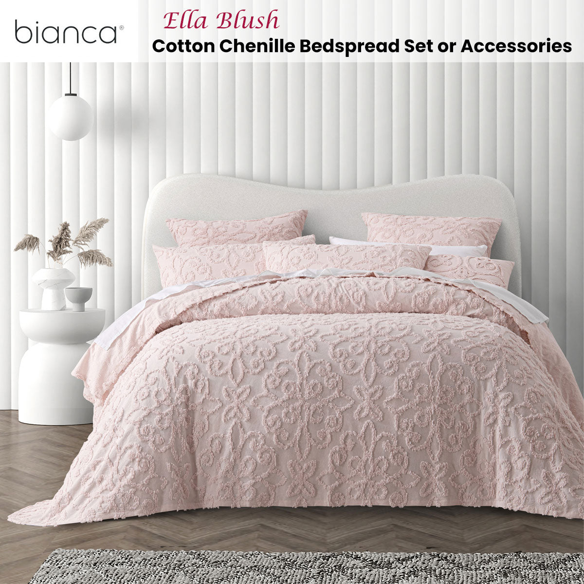 NNEDSZ Bianca Ella Blush Cotton Chenille Floral Bedspread Set – Queen