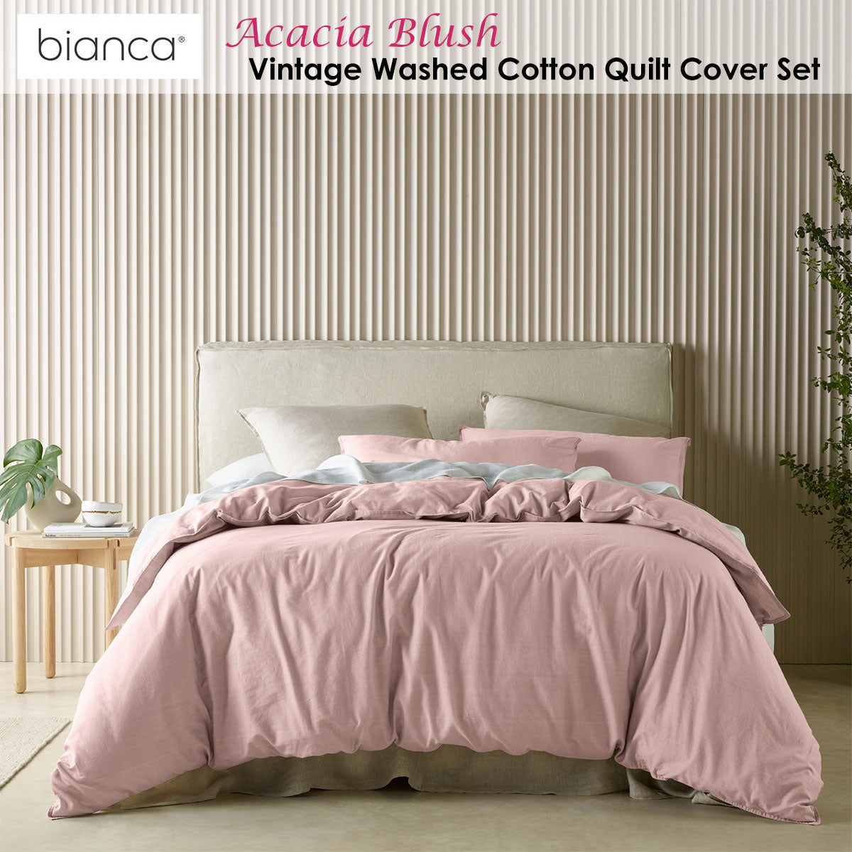 NNEDSZ Bianca Acacia Blush Vintage Washed Cotton Quilt Cover Set – King