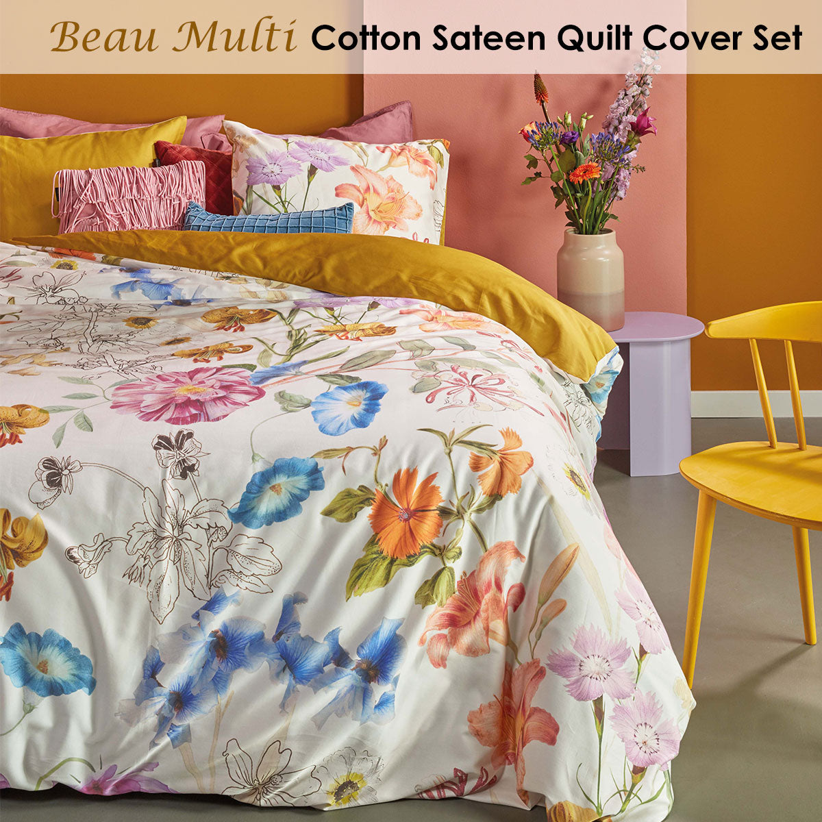 NNEDSZ Bedding House Beau Multi Cotton Sateen Quilt Cover Set King
