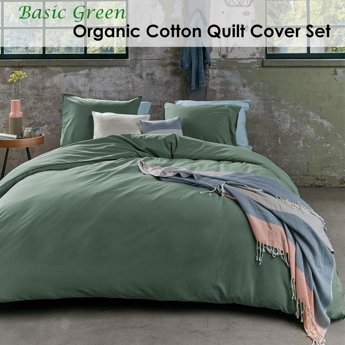 NNEDSZ Bedding House Organic Cotton Basic Green Quilt Cover Set King