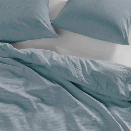 NNEDSZ Bedding House Summer Blue Grey Seersucker Cotton Quilt Cover Set Queen