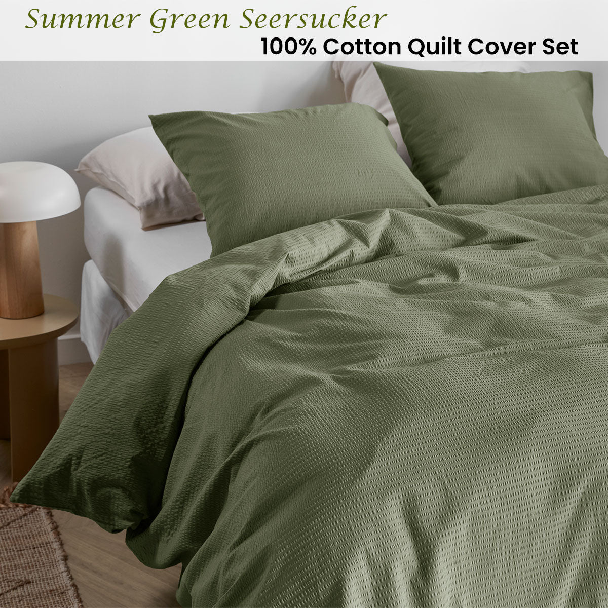NNEDSZ Bedding House Summer Green Seersucker Cotton Quilt Cover Set Queen