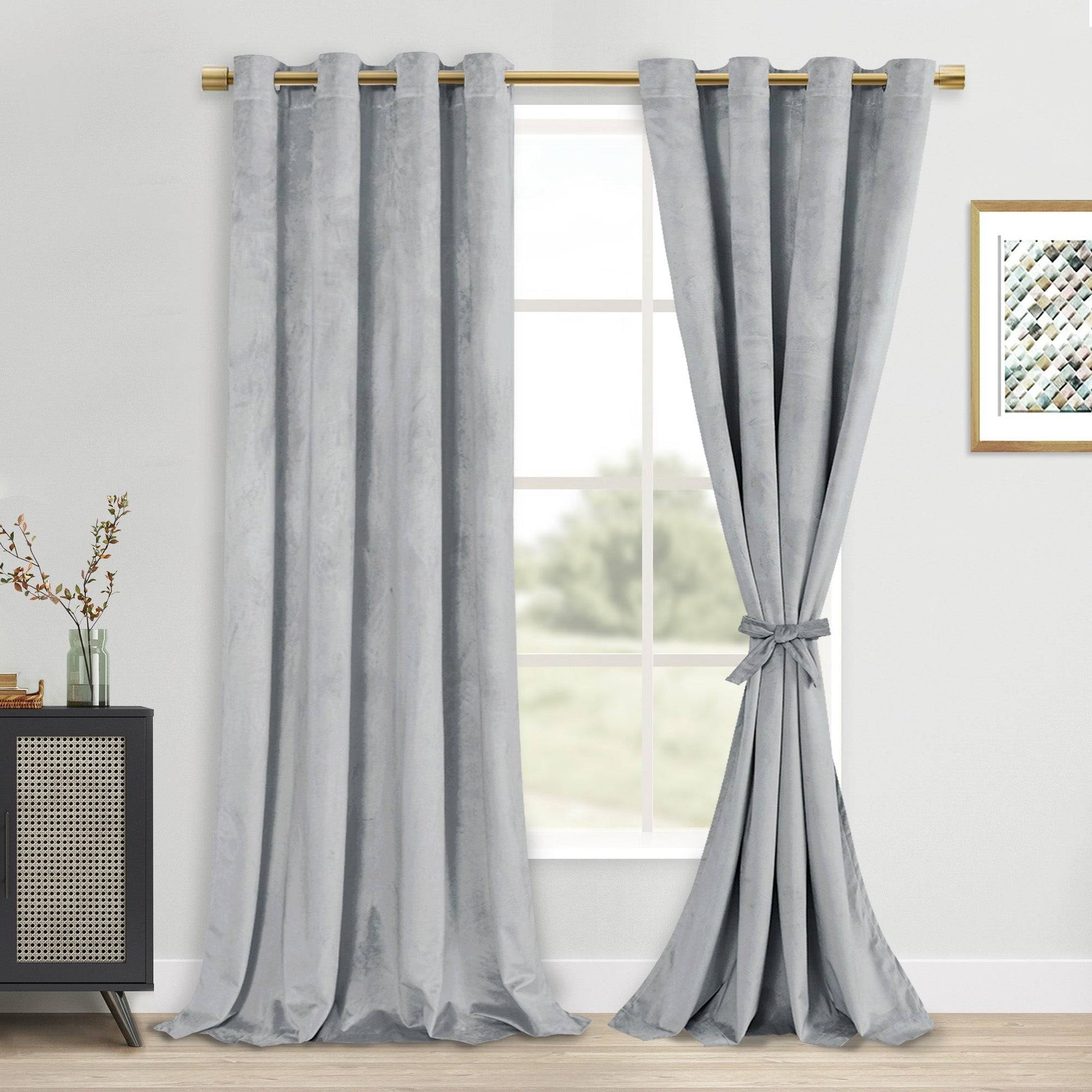 DWCN Velvet Blackout Curtains with Tiebacks, Set of 2 Panels-6