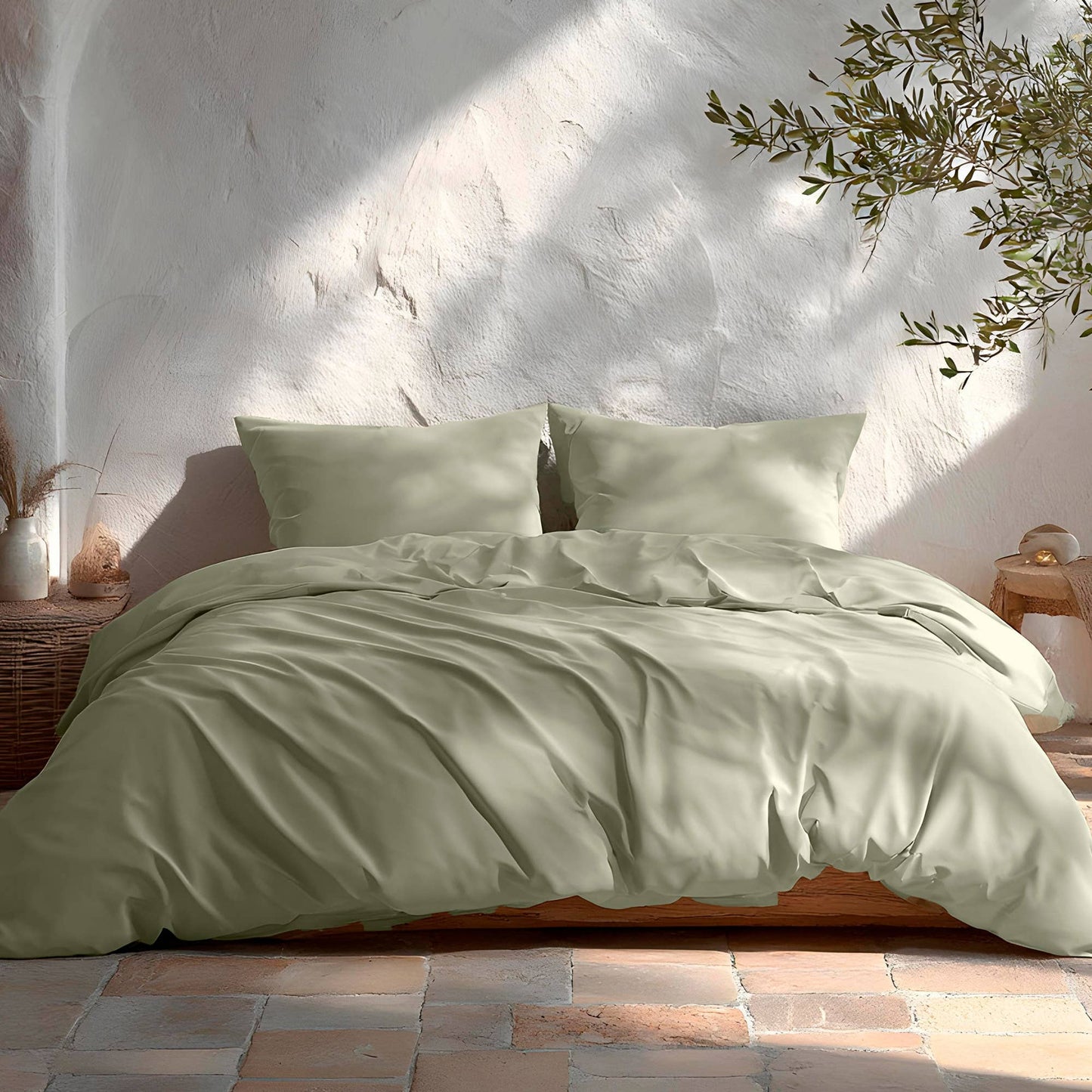 100% Cotton Soft Duvet Cover Set 144 Thread Count 2/3 Piece: Verde / 220x220 cm + 2(45x75) cm