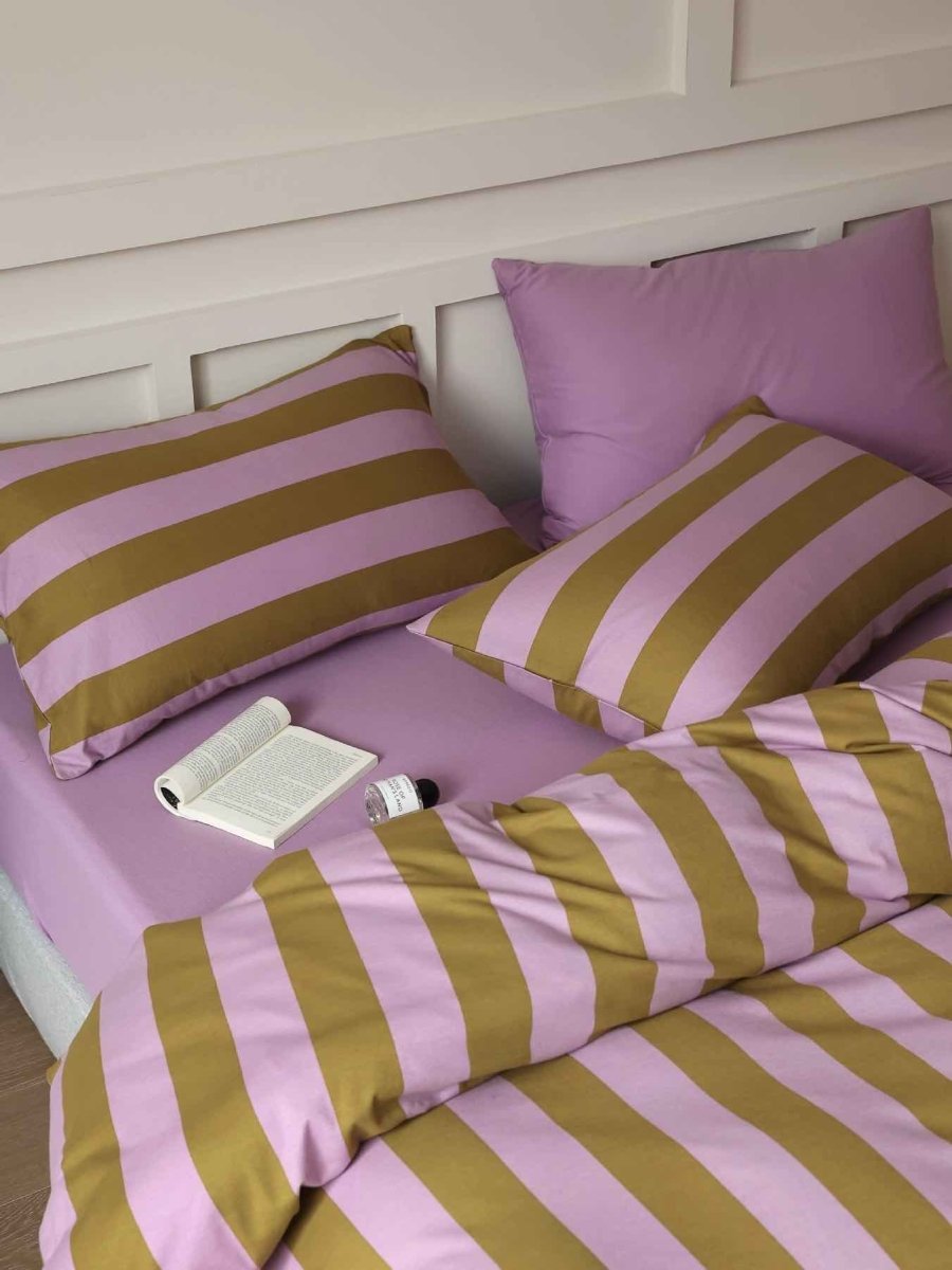Dopamine Stripe Cotton Queen Size Duvet Cover Set