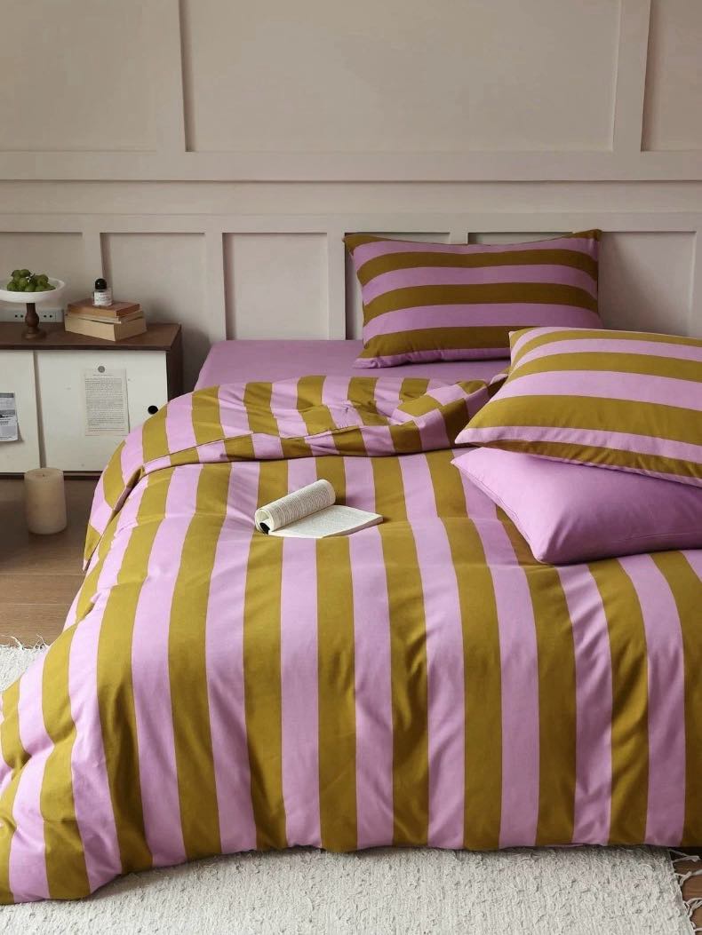 Dopamine Stripe Cotton Queen Size Duvet Cover Set