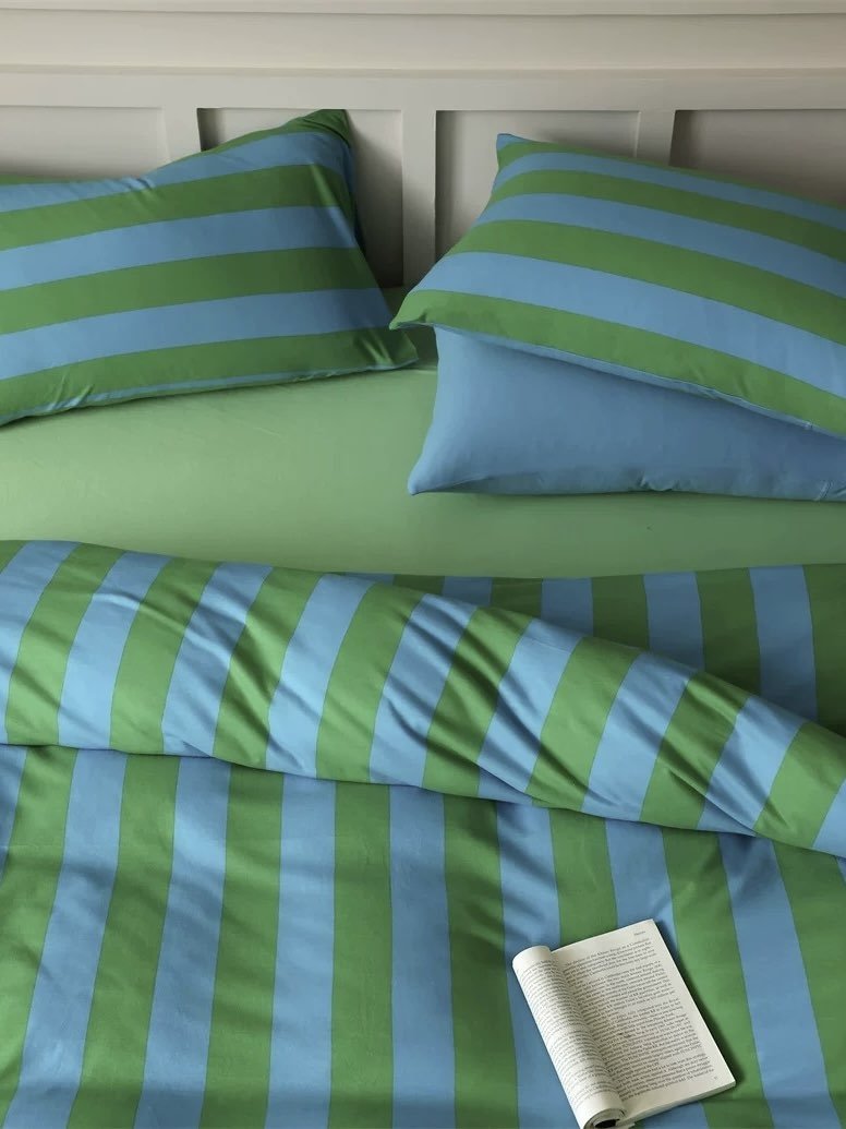 Dopamine Stripe Cotton Queen Size Duvet Cover Set
