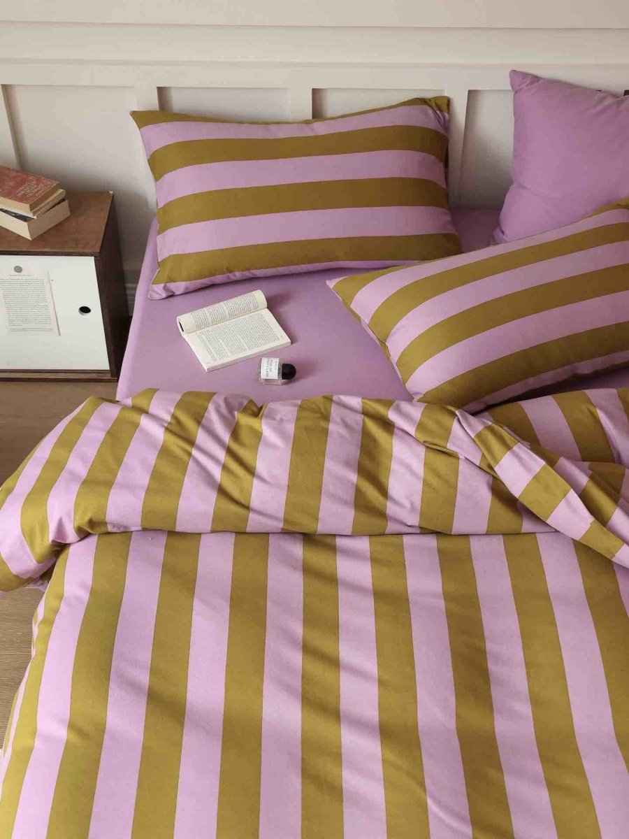 Dopamine Stripe Cotton Queen Size Duvet Cover Set