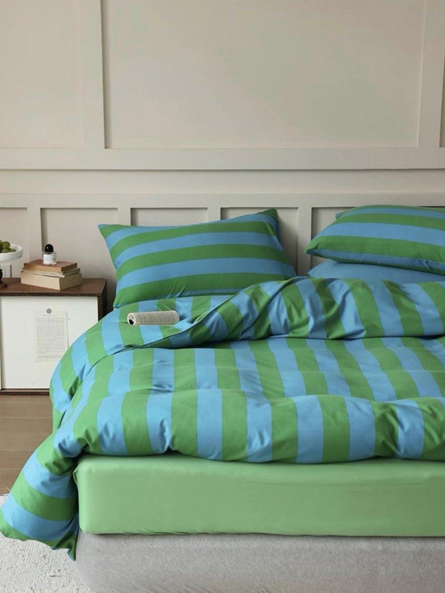 Dopamine Stripe Cotton Queen Size Duvet Cover Set