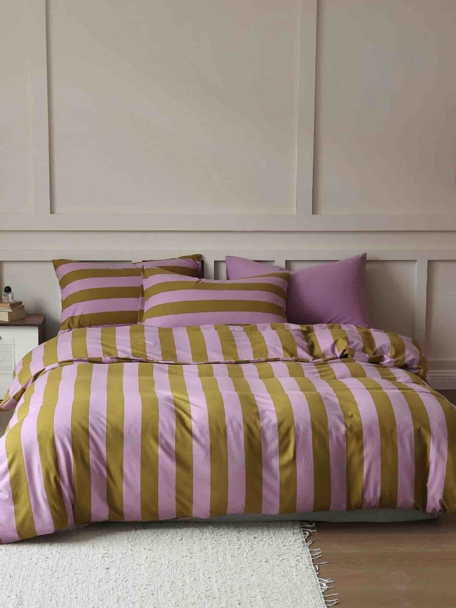 Dopamine Stripe Cotton Queen Size Duvet Cover Set