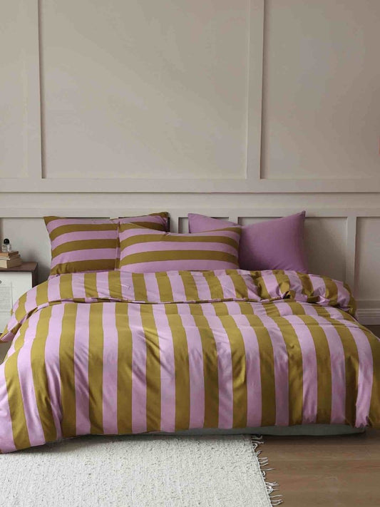 Dopamine Stripe Cotton Queen Size Duvet Cover Set