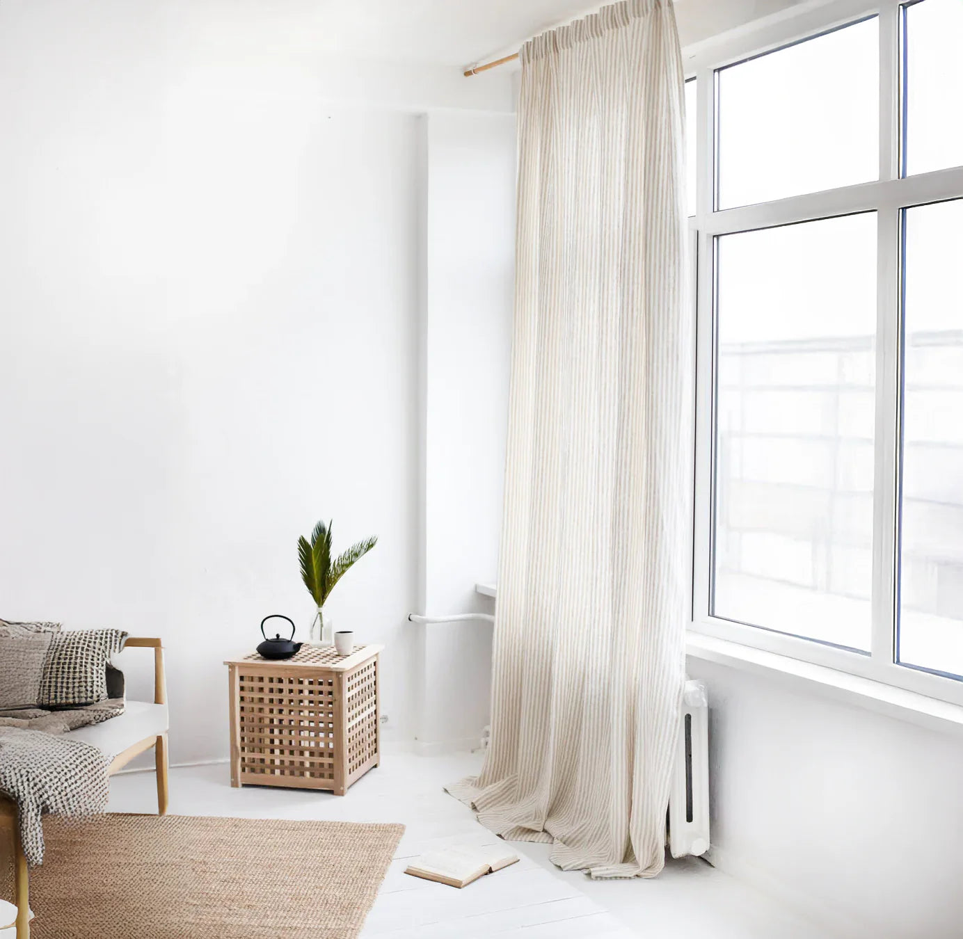 Light Filtering Striped Linen Curtains - Natural Semi-Sheer for Living Rooms & Bedrooms-1