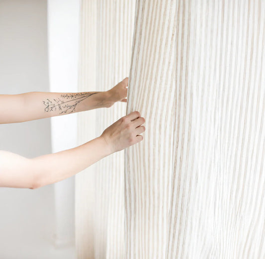 Light Filtering Striped Linen Curtains - Natural Semi-Sheer for Living Rooms & Bedrooms-0
