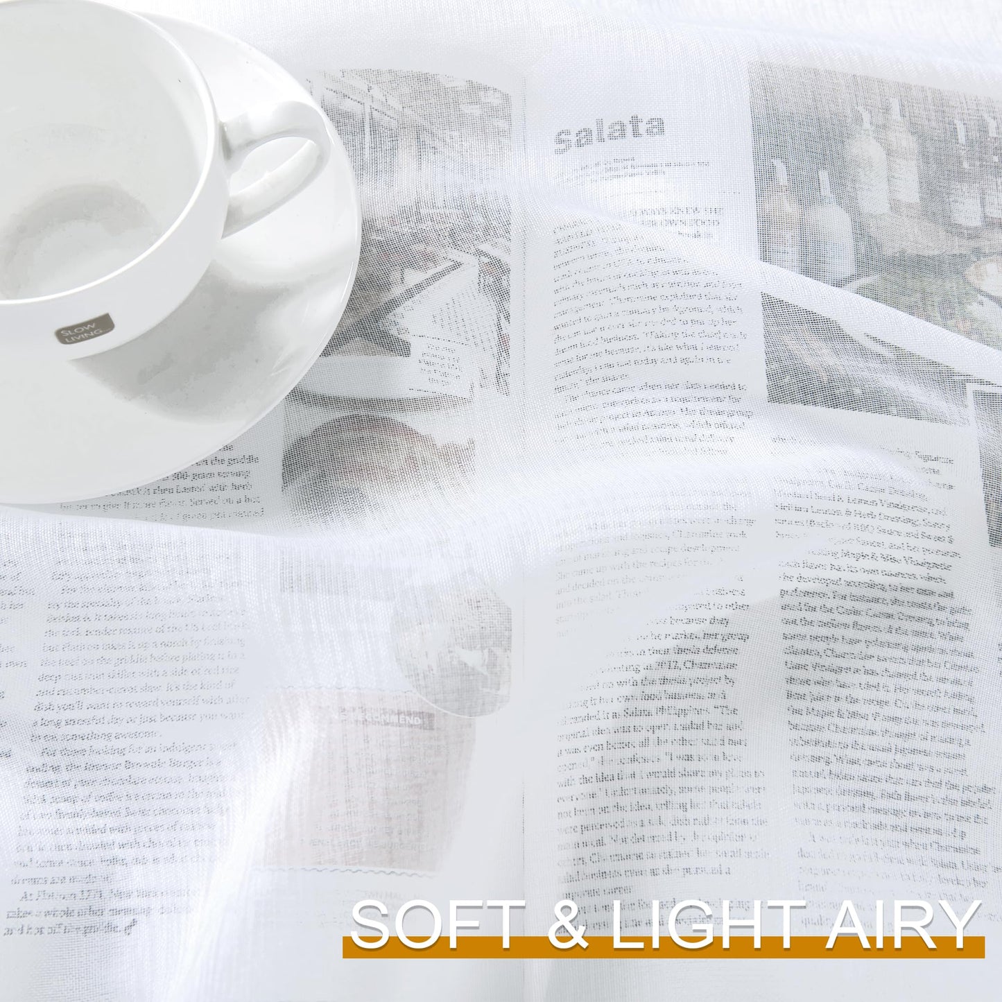 DWCN White Faux Linen Sheer Curtains with Tiebacks, Set of 2 Panels-2