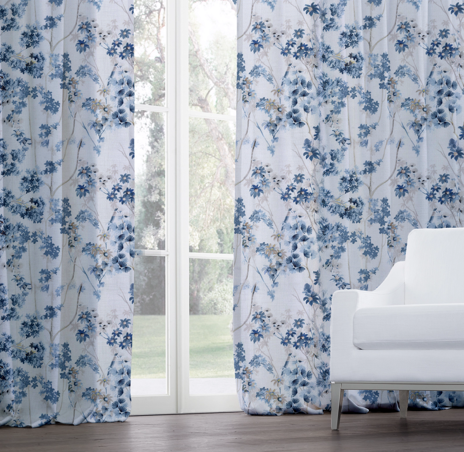 Luxury Pure Linen Floral Hand Painted Blackout Curtains - Farmhouse Style Drapes-1