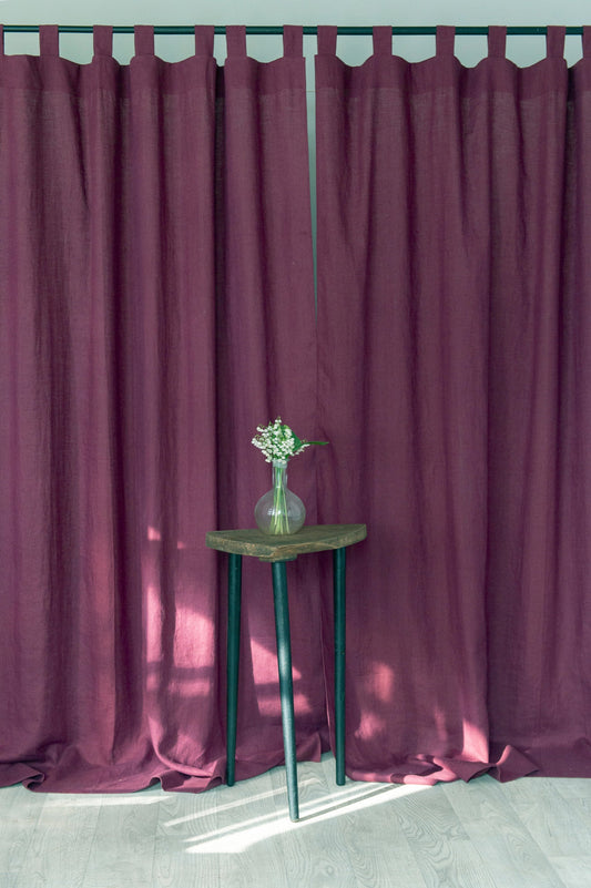 Lininė užuolaida su kilpelėmis – tamsiai slyvinės spalvos