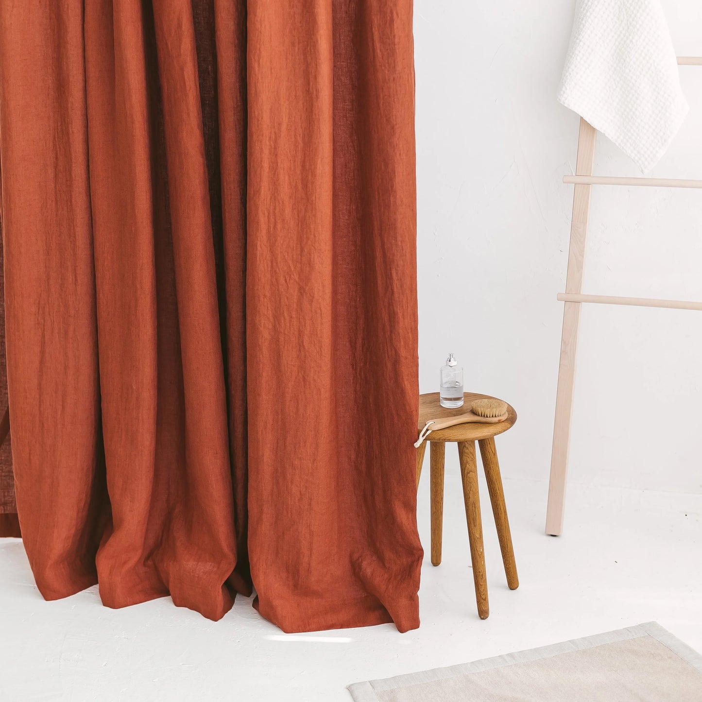 Pure Linen Shower Curtain - Rust Orange, Natural Textured Fabric, Breathable & Quick Dry, Elegant Bathroom Decor, Standard & Extended Sizes-1