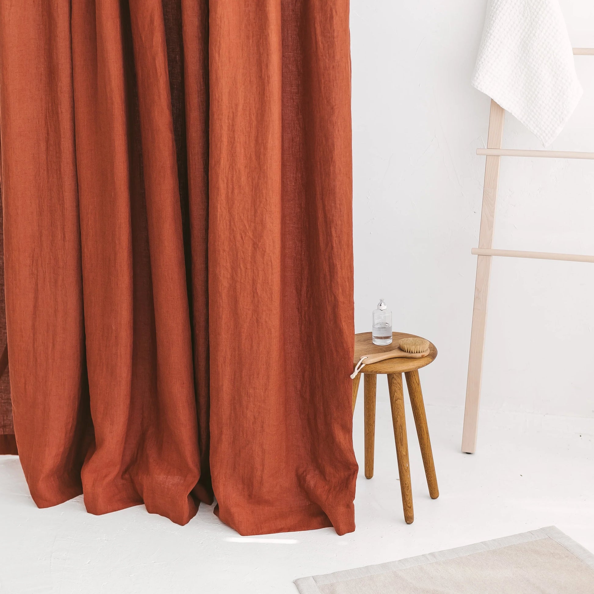 Pure Linen Shower Curtain - Rust Orange, Natural Textured Fabric, Breathable & Quick Dry, Elegant Bathroom Decor, Standard & Extended Sizes-1