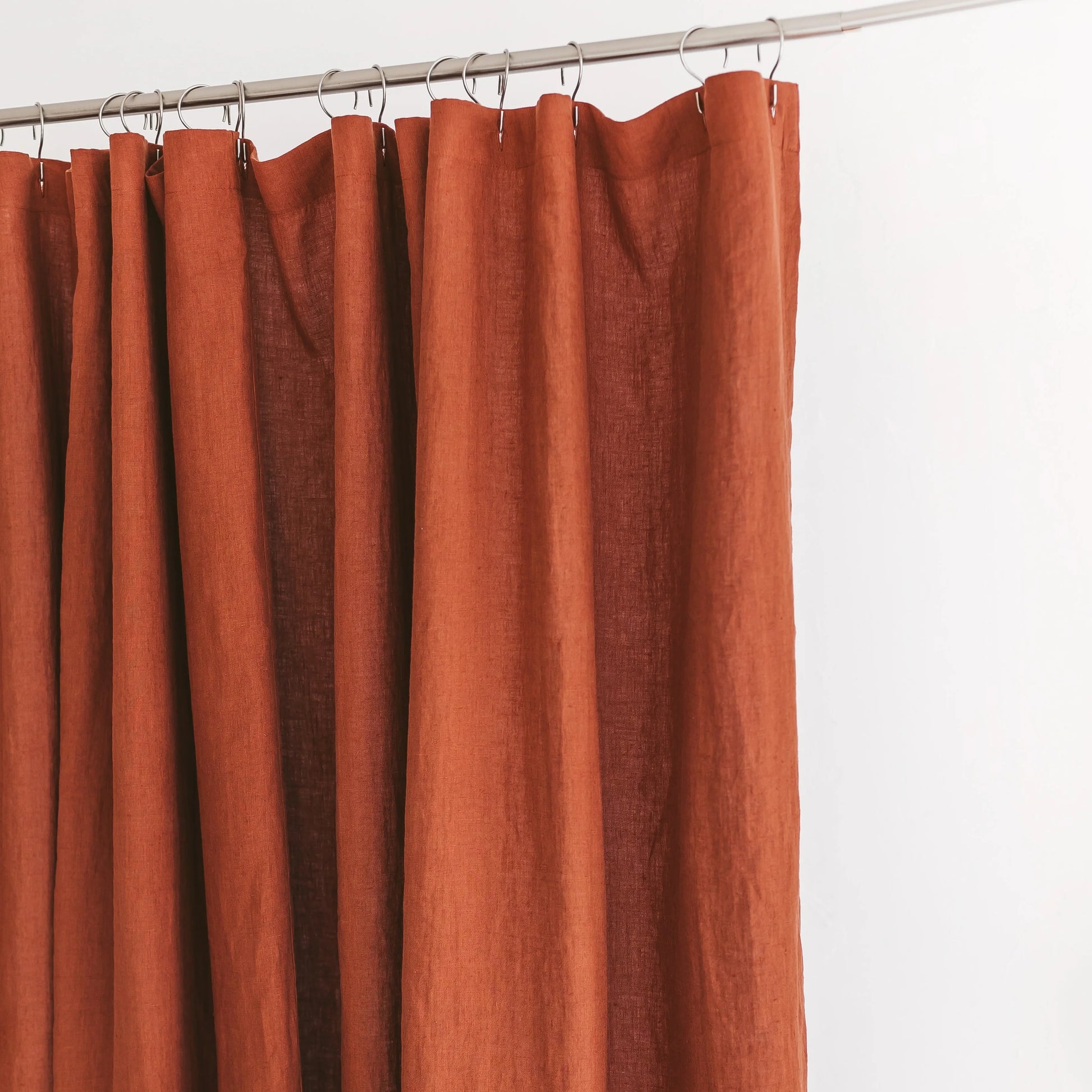 Pure Linen Shower Curtain - Rust Orange, Natural Textured Fabric, Breathable & Quick Dry, Elegant Bathroom Decor, Standard & Extended Sizes-4